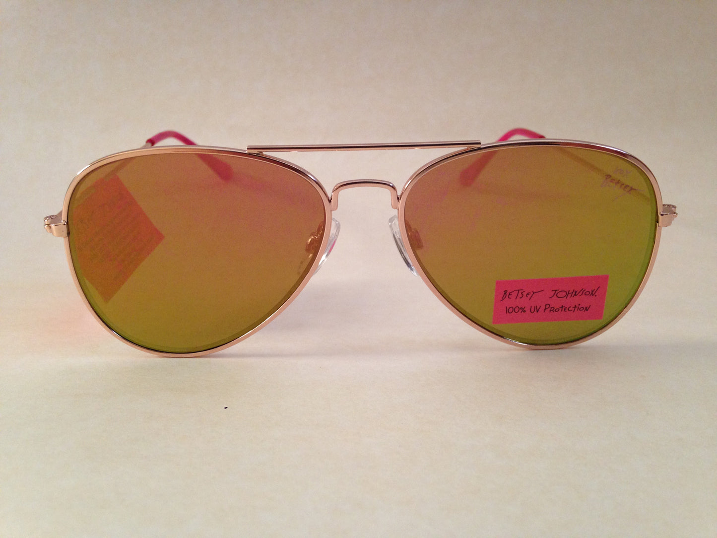 Betsey Johnson Flat Aviator Sunglasses Yellow Green Coral Flash Gold Pink 54 - Sunglasses