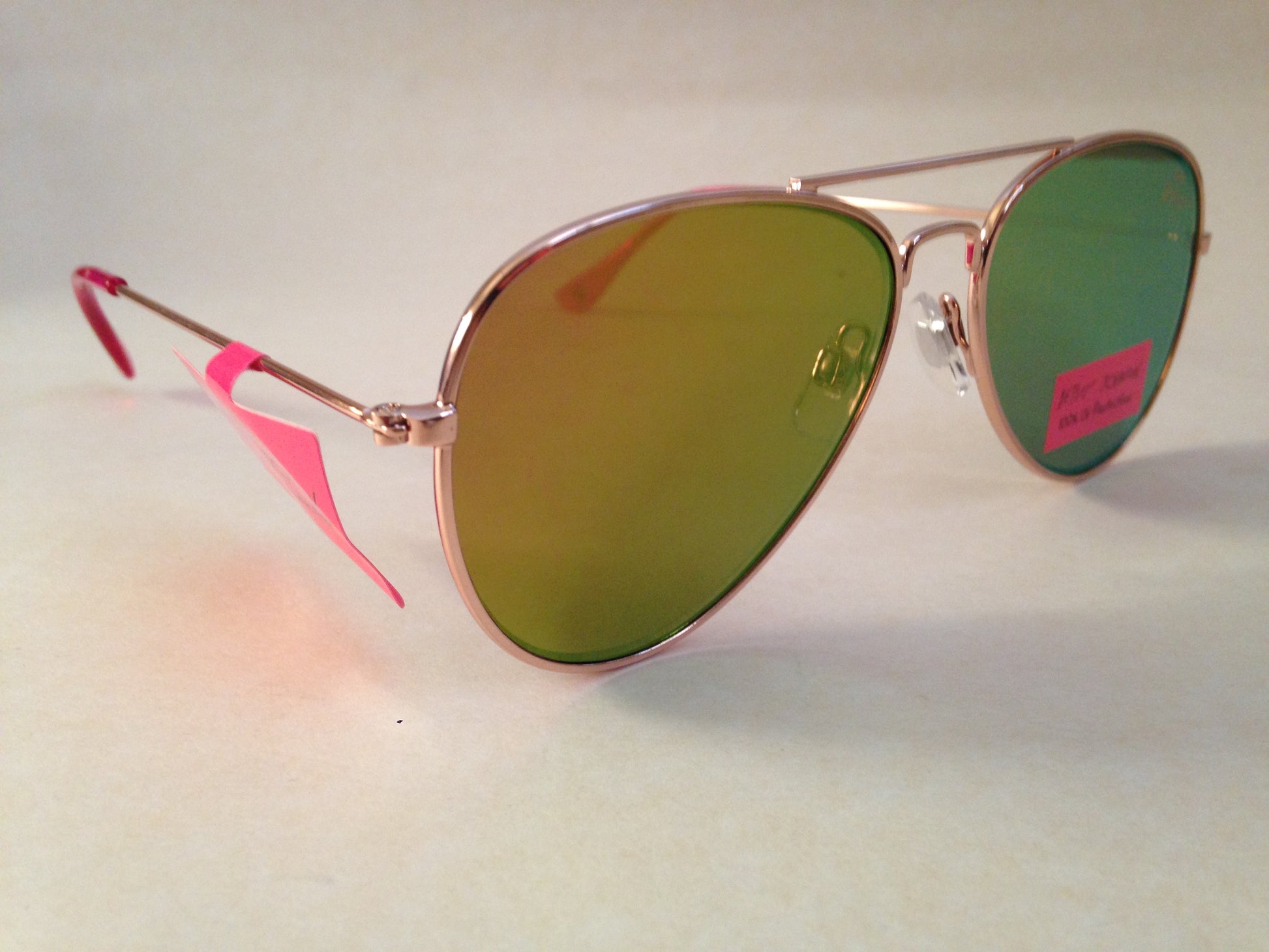 Betsey Johnson Flat Aviator Sunglasses Yellow Green Coral Flash Gold Pink 54 - Sunglasses