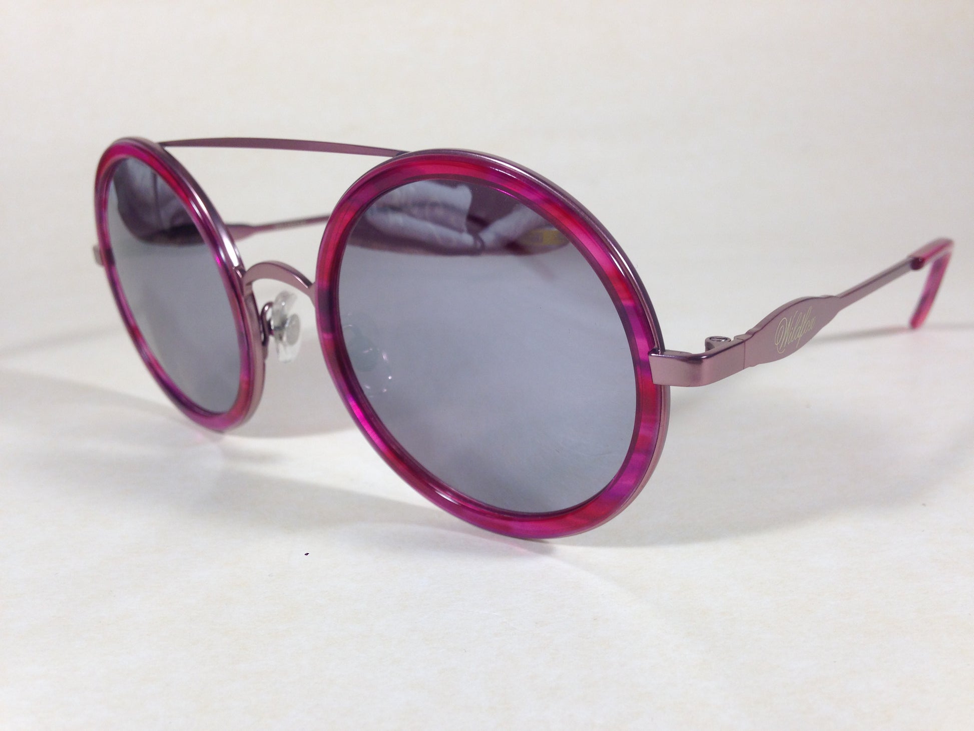 Wildfox Winona Wet Paint Sunglasses Round Pink Purple Frame Gray Mirror Lens - Sunglasses