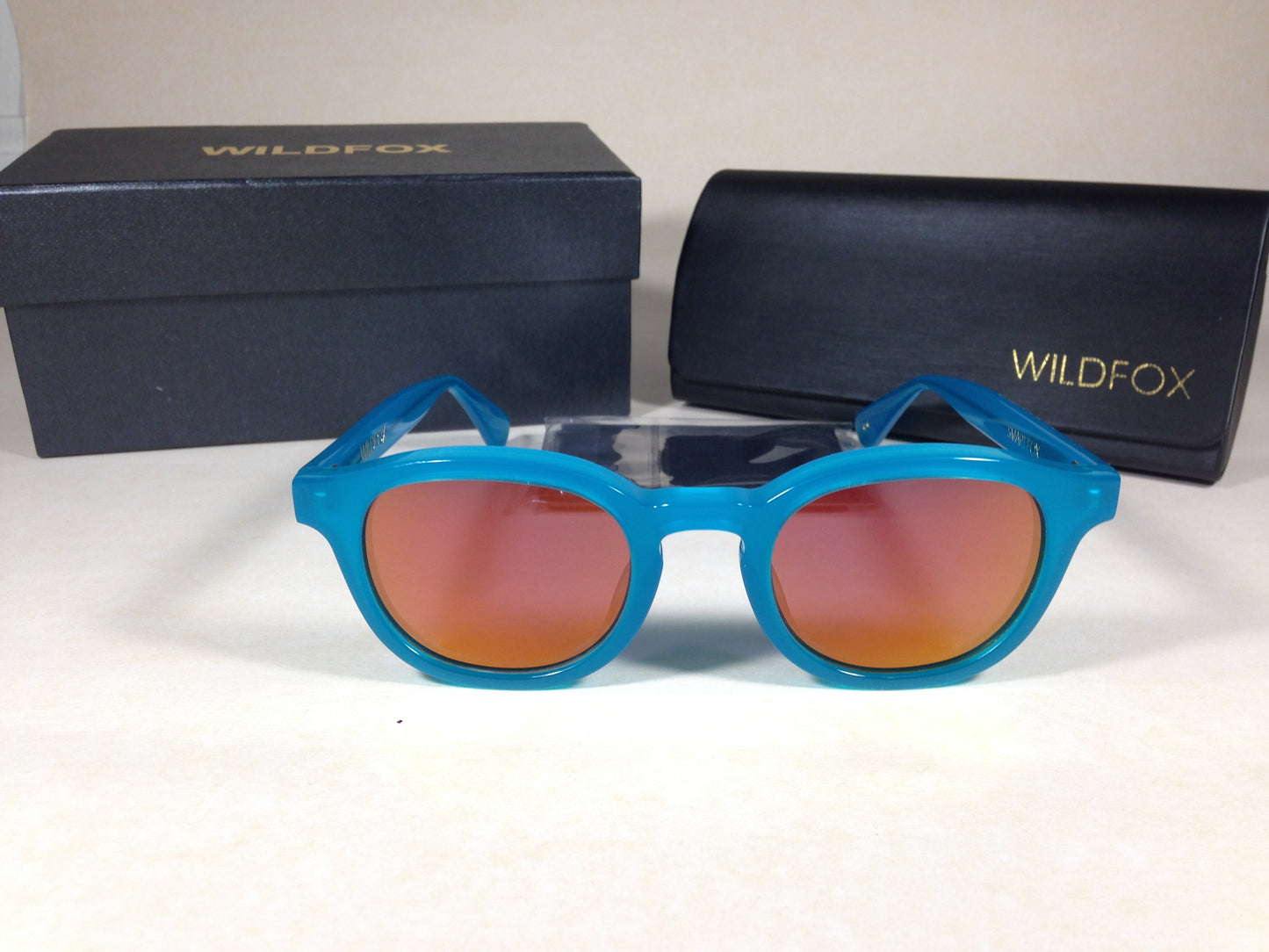 Wildfox Smart Fox Deluxe Turks Sunglasses Square Blue Frame Orange Pink Mirror Lens - Sunglasses