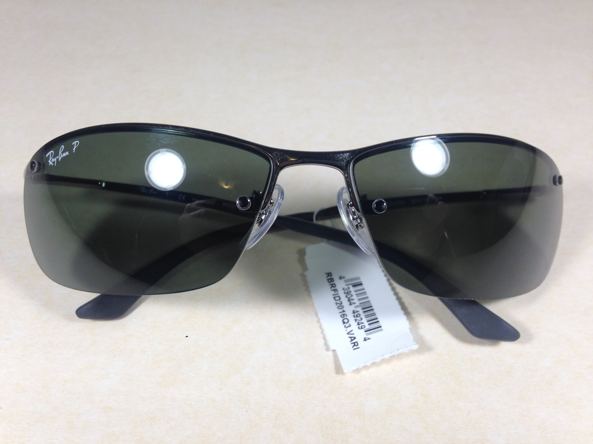 Ray-Ban Tech Polarized Rimless Sunglasses Rb3183 004/9A Silver Gunmetal Frame Gray Green Lens - Sunglasses