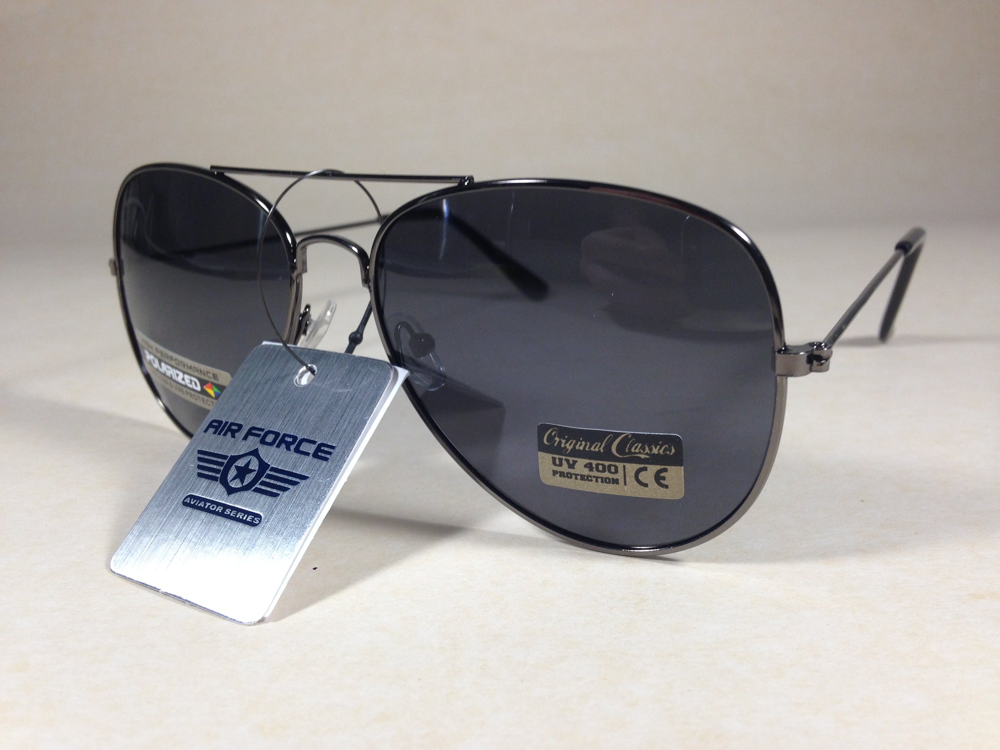 Air Force Top Ace Polarized Aviator Sunglasses Silver Gold Black Gunmetal Gray 56Mm - Sunglasses