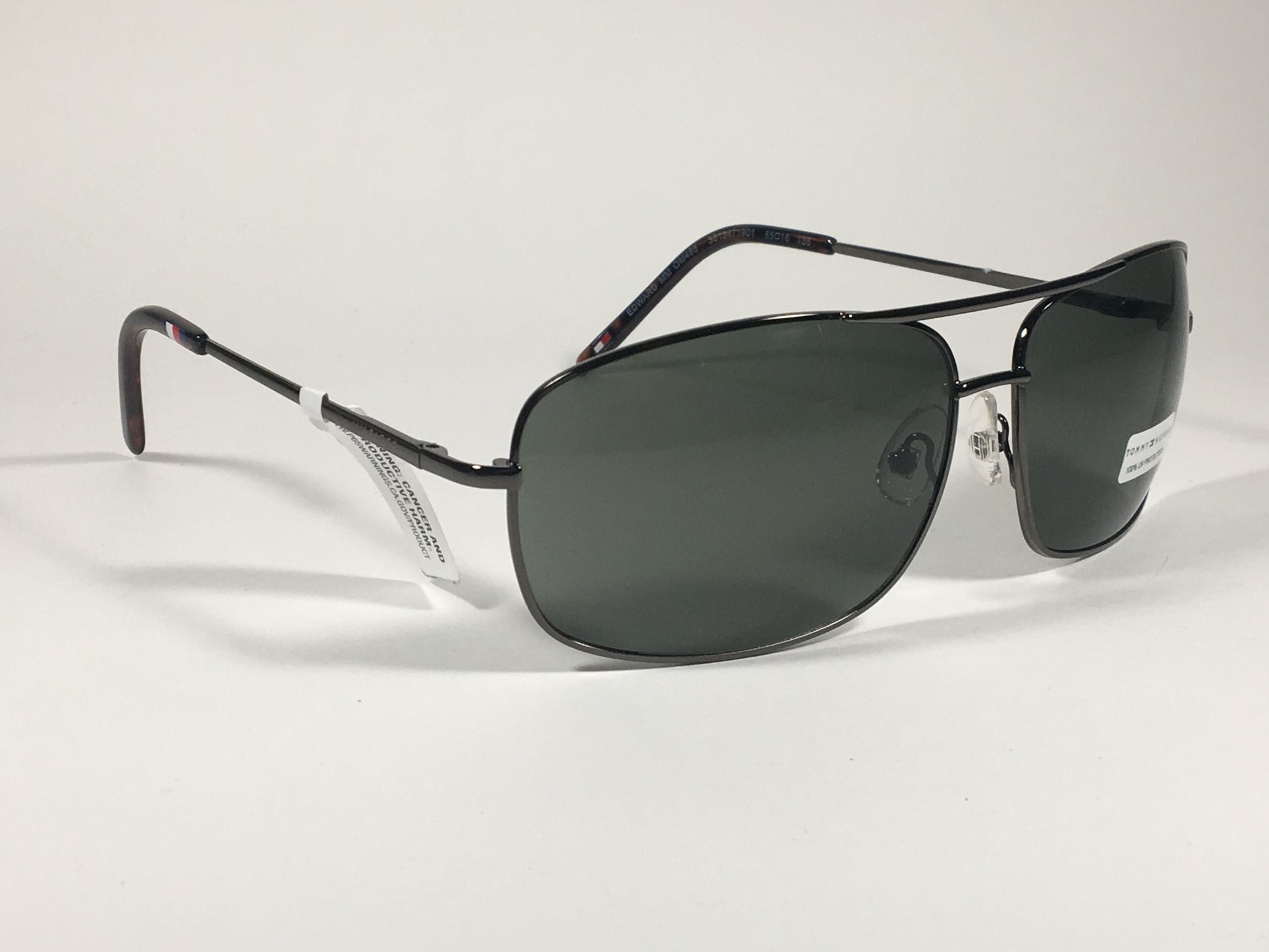 Tommy Hilfiger Edward Rectangle Sunglasses Gunmetal Frame Gray Green Lens EDWARD MM OM48 - Sunglasses