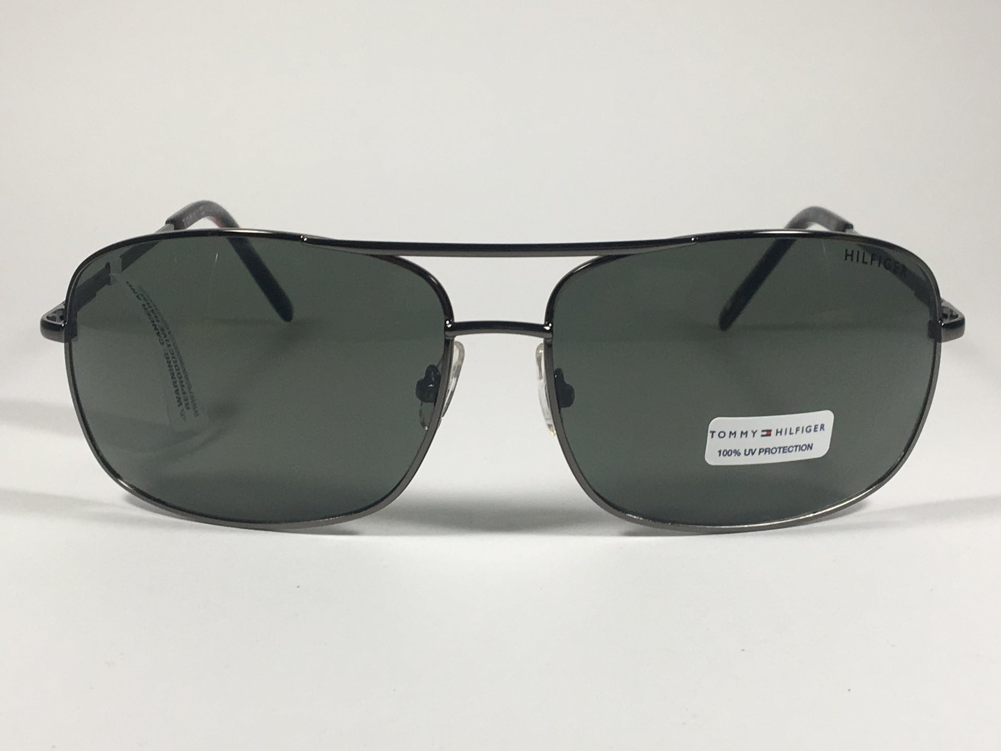 Tommy Hilfiger Edward Rectangle Sunglasses Gunmetal Frame Gray Green Lens EDWARD MM OM48 - Sunglasses