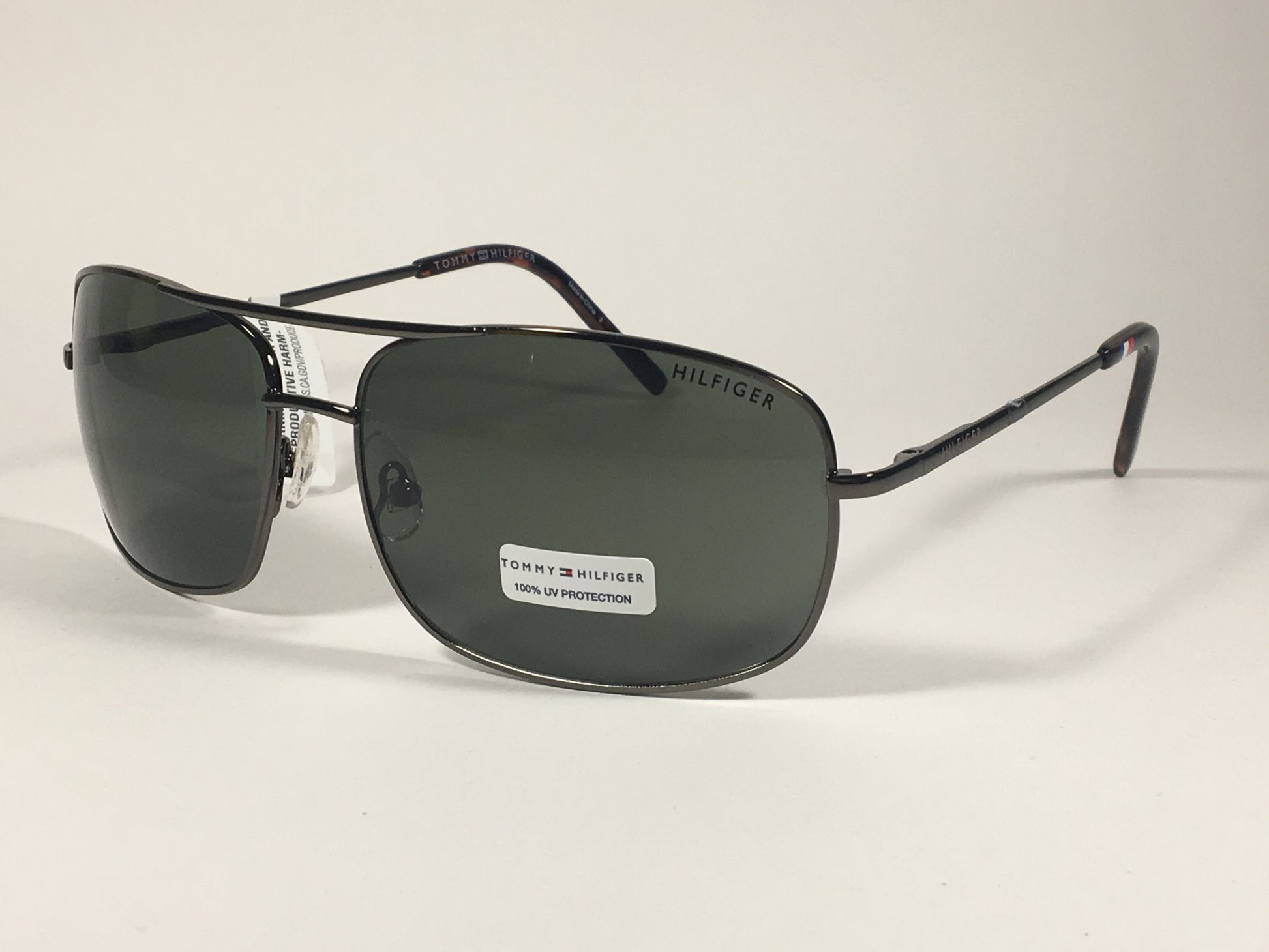 Tommy Hilfiger Edward Rectangle Sunglasses Gunmetal Frame Gray Green Lens EDWARD MM OM48 - Sunglasses