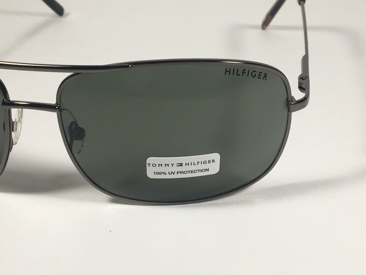 Tommy Hilfiger Edward Rectangle Sunglasses Gunmetal Frame Gray Green Lens EDWARD MM OM48 - Sunglasses