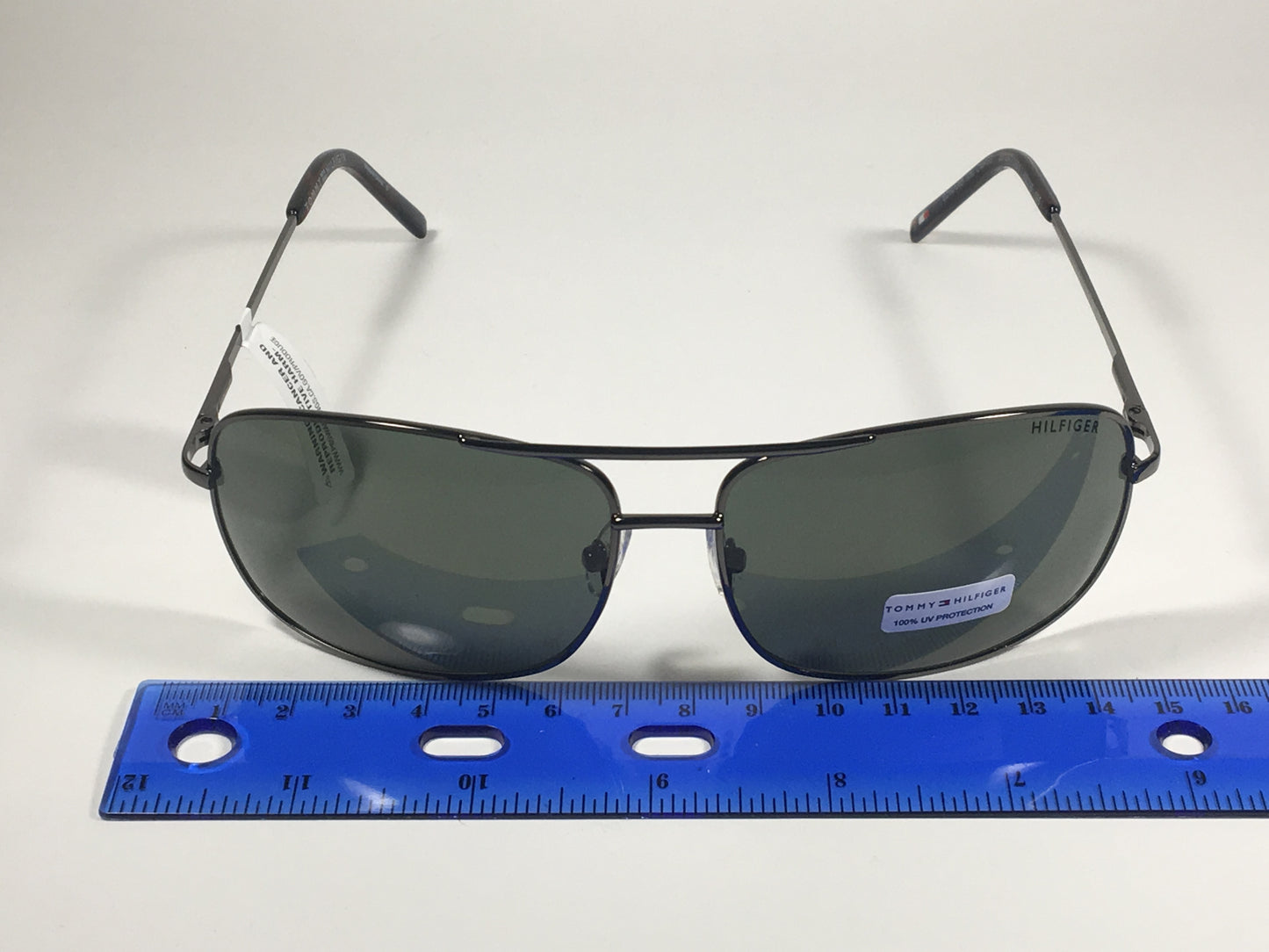 Tommy Hilfiger Edward Rectangle Sunglasses Gunmetal Frame Gray Green Lens EDWARD MM OM48 - Sunglasses