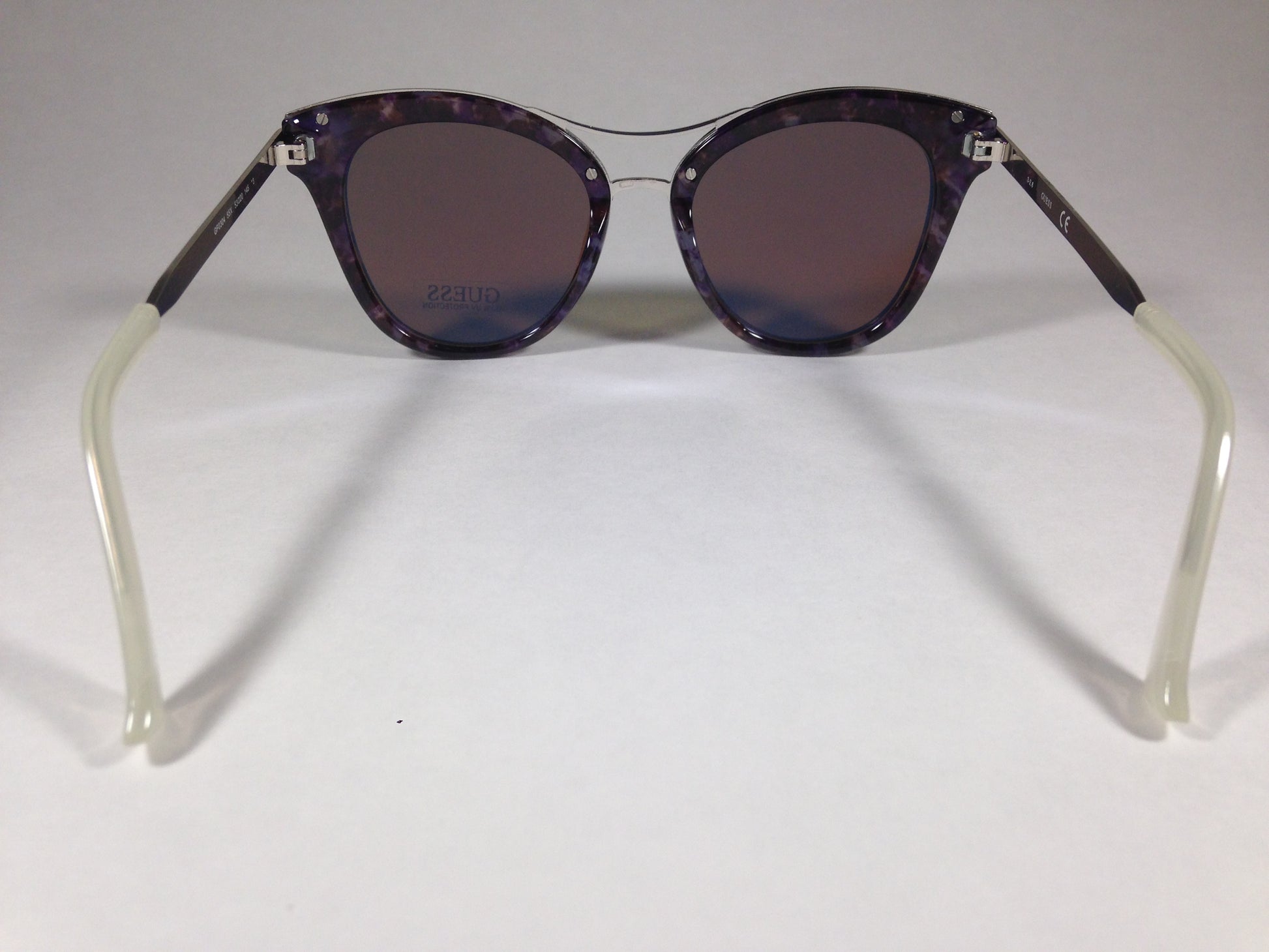 Guess Round Cat Eye Sunglasses Metal Purple Marble Blue Violet Mirror Gf030455X - Sunglasses