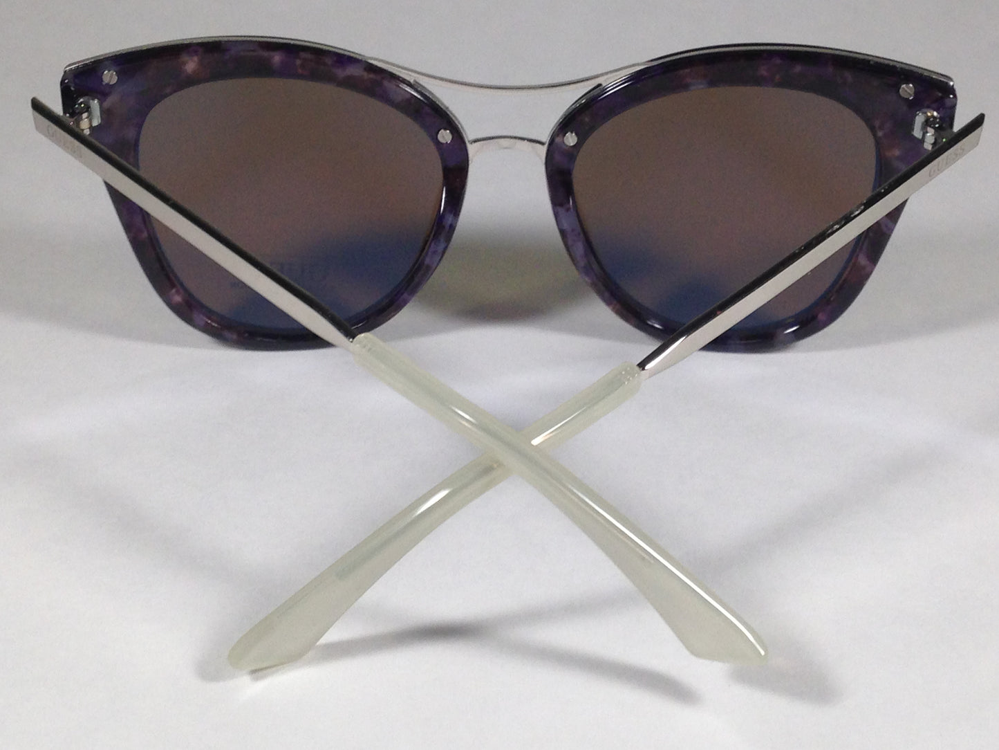 Guess Round Cat Eye Sunglasses Metal Purple Marble Blue Violet Mirror Gf030455X - Sunglasses