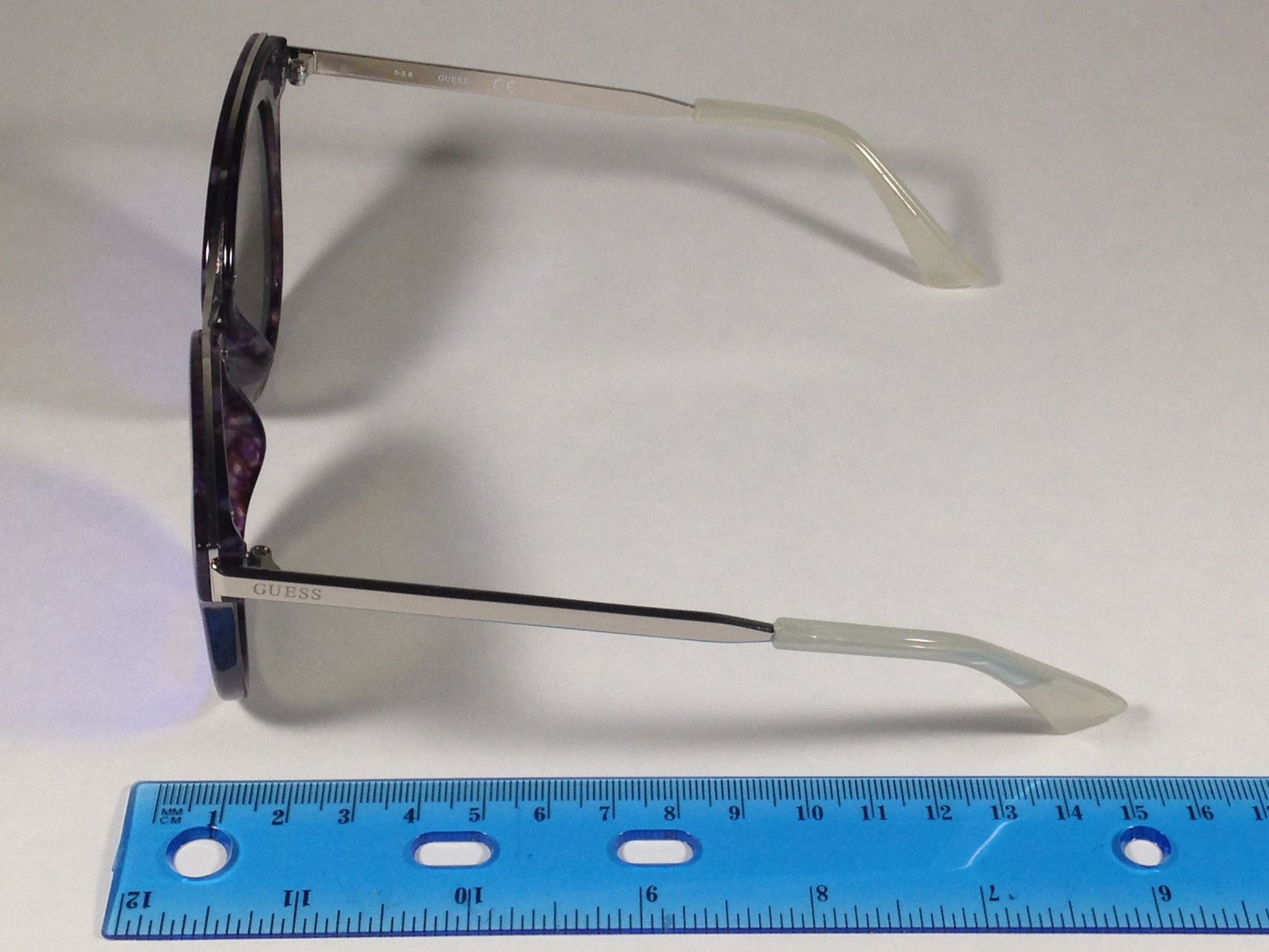 Guess Round Cat Eye Sunglasses Metal Purple Marble Blue Violet Mirror Gf030455X - Sunglasses
