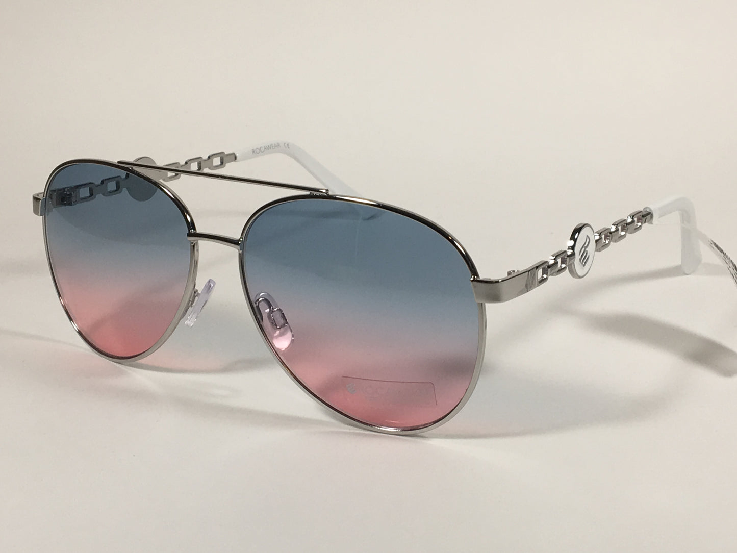 Rocawear Aviator Pilot Sunglasses Blue Pink Lens Silver White R3297 SLVWH - Sunglasses