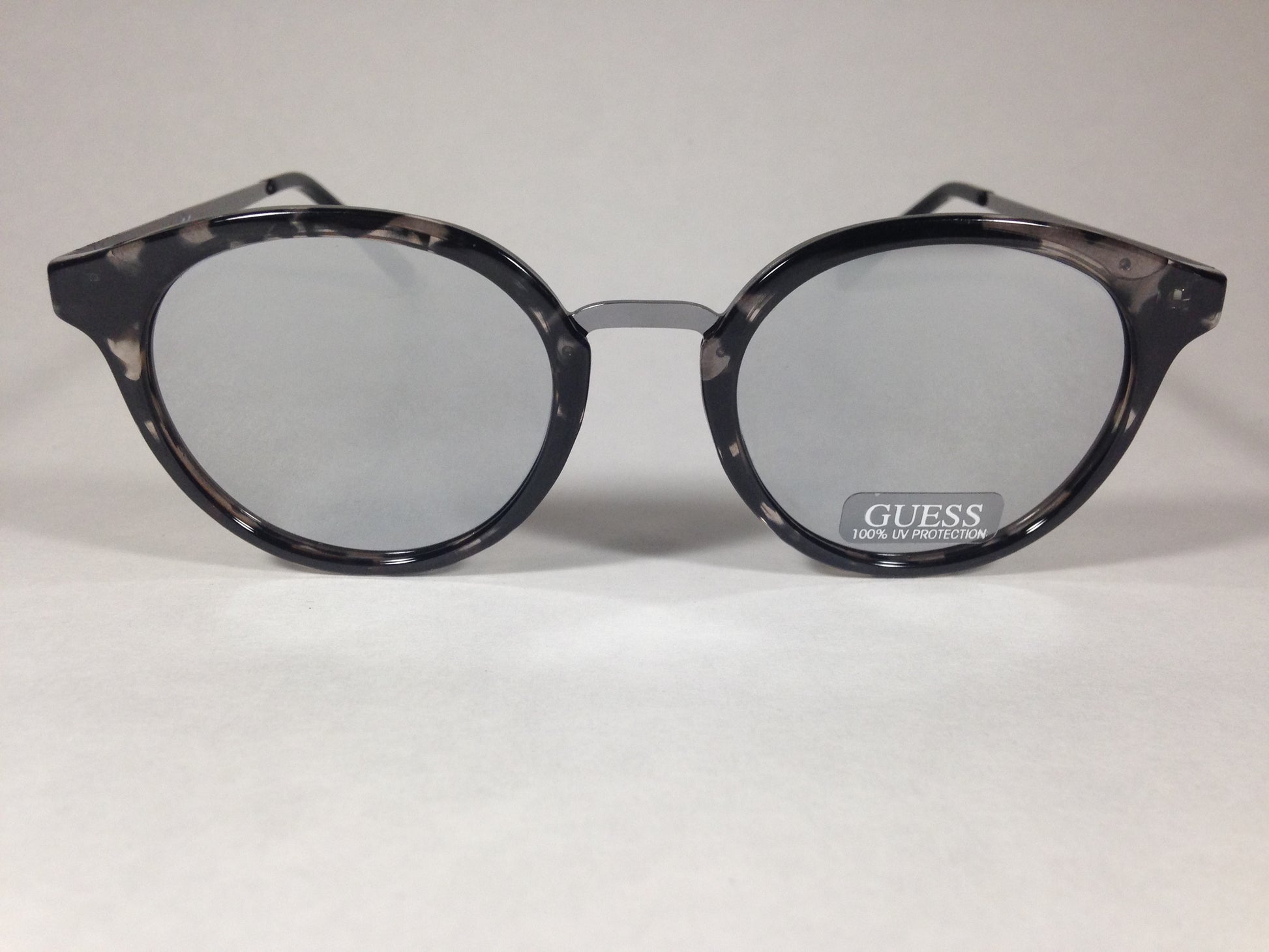 Guess Womens Round Sunglasses Gf0305 56U Clear Black Marble Silver Mirror New - Sunglasses