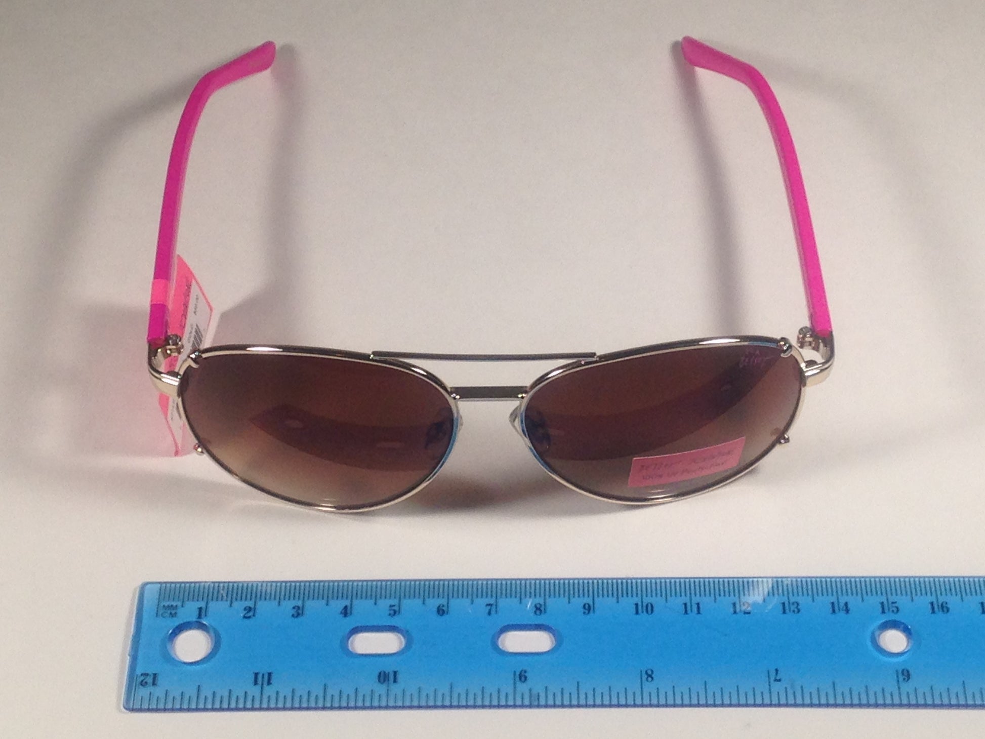 Betsey Johnson Aviator Sunglasses Gold And Pink Frame Brown Gradient Lens - Sunglasses