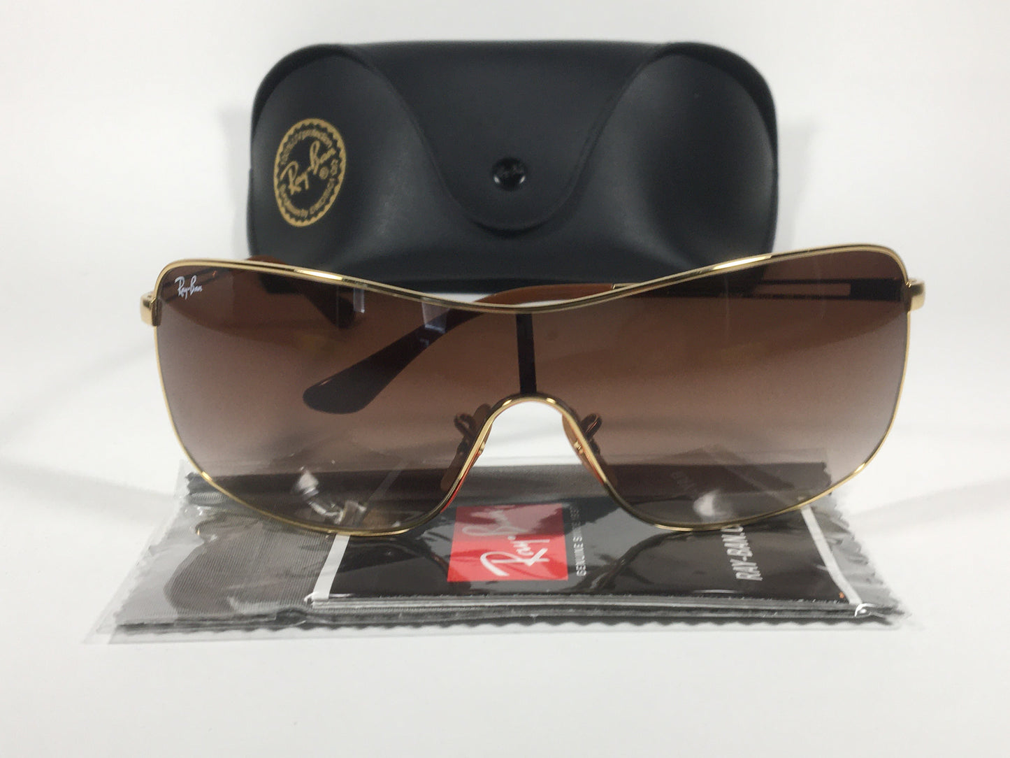 Ray-Ban RB3466 001/13 Shield Sunglasses Gold Metal Frame Brown Gradient Lens - Sunglasses