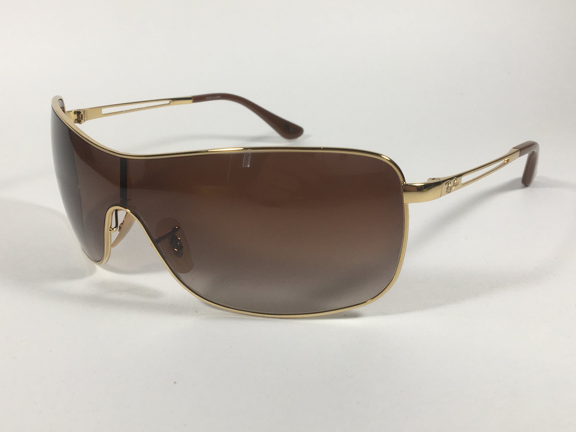 Ray-Ban RB3466 001/13 Shield Sunglasses Gold Metal Frame Brown Gradient Lens - Sunglasses