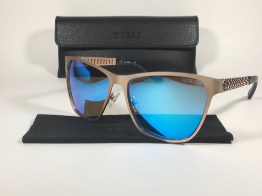 Guess Square Sunglasses GU7403 29X Matte Rose Gold Blue Mirror Lens - Sunglasses