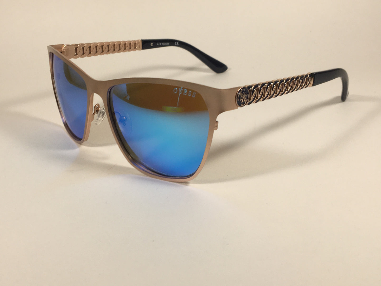 Guess Square Sunglasses GU7403 29X Matte Rose Gold Blue Mirror Lens - Sunglasses
