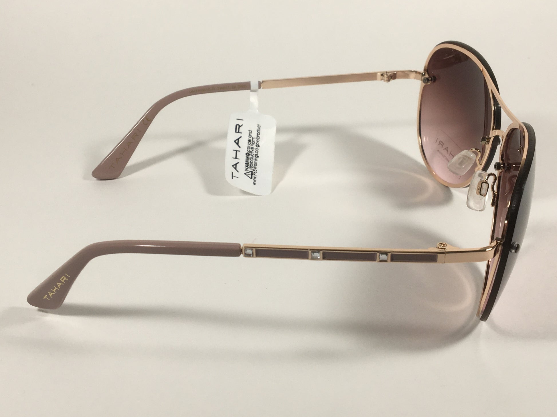 Tahari Rimless Aviator Sunglasses Rose Gold Nude Brown Gradient Lens TH651 GLDND - Sunglasses