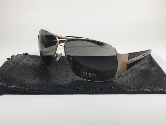 Guess Wrap Sunglasses Black And Gold Tone Metal Green Lenses GF0143 32E - Sunglasses