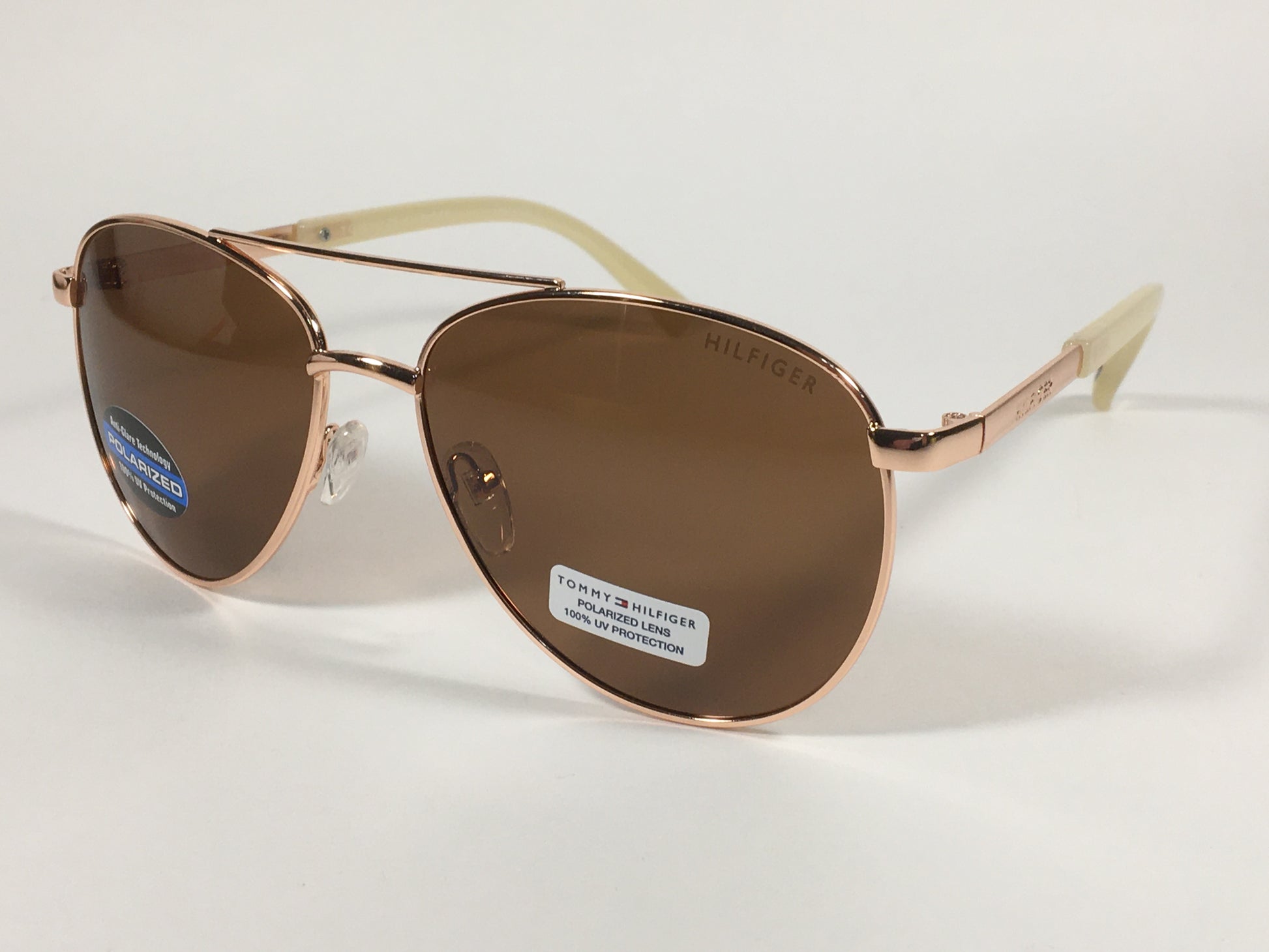 Tommy Hilfiger Lindsay Polarized Aviator Sunglasses Copper Tone Frame Brown Copper Lens LINDSAY WM OL275P - Sunglasses