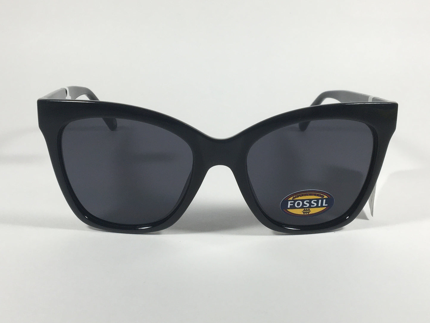 Fossil Large Square Sunglasses Black Gloss Frame Solid Gray Lens FW167 - Sunglasses