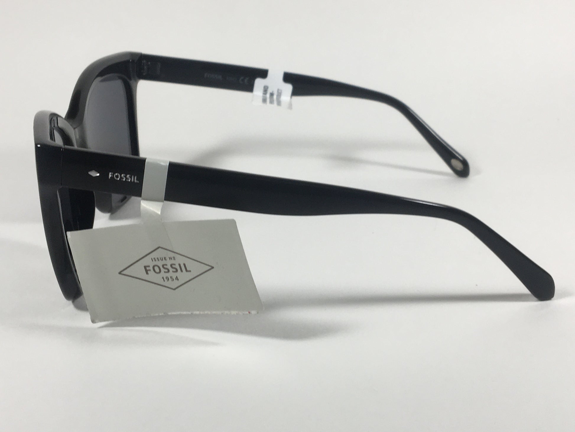 Fossil Large Square Sunglasses Black Gloss Frame Solid Gray Lens FW167 - Sunglasses