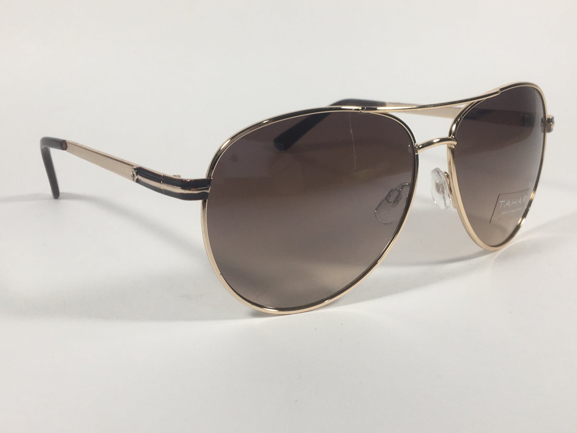 Tahari Aviator Sunglasses Brown And Gold Metal Brown Gradient Lens TH752 GLDBN - Sunglasses