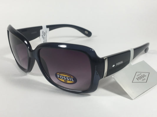 Fossil Oval Wrap Sunglasses FW2 Dark Blue Green Face Black Frame Smoke Gray Gradient Lens - Sunglasses