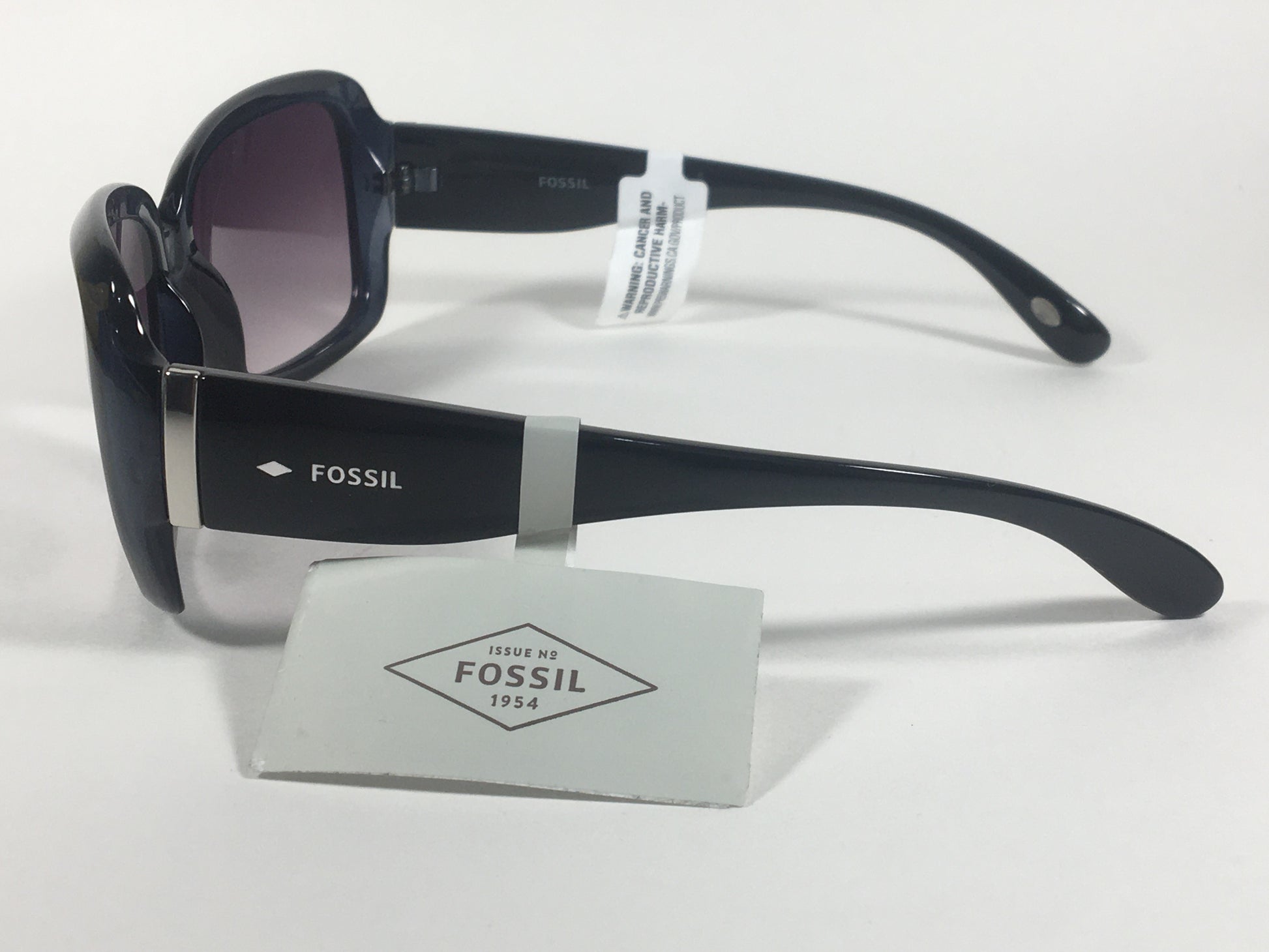Fossil Oval Wrap Sunglasses FW2 Dark Blue Green Face Black Frame Smoke Gray Gradient Lens - Sunglasses