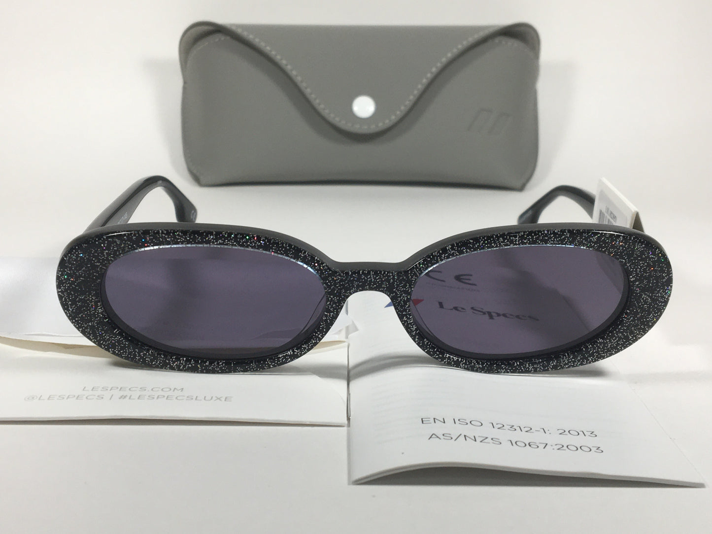 Le Specs Luxe Outcast X Nap Flat Oval Sunglasses Black Glitter Gray Lens LSL1823851 - Sunglasses