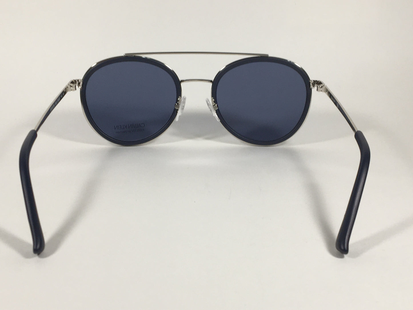 Calvin Klein CK19131S 410 Round Sunglasses Navy Blue And Silver Frame Gray Lens - Sunglasses