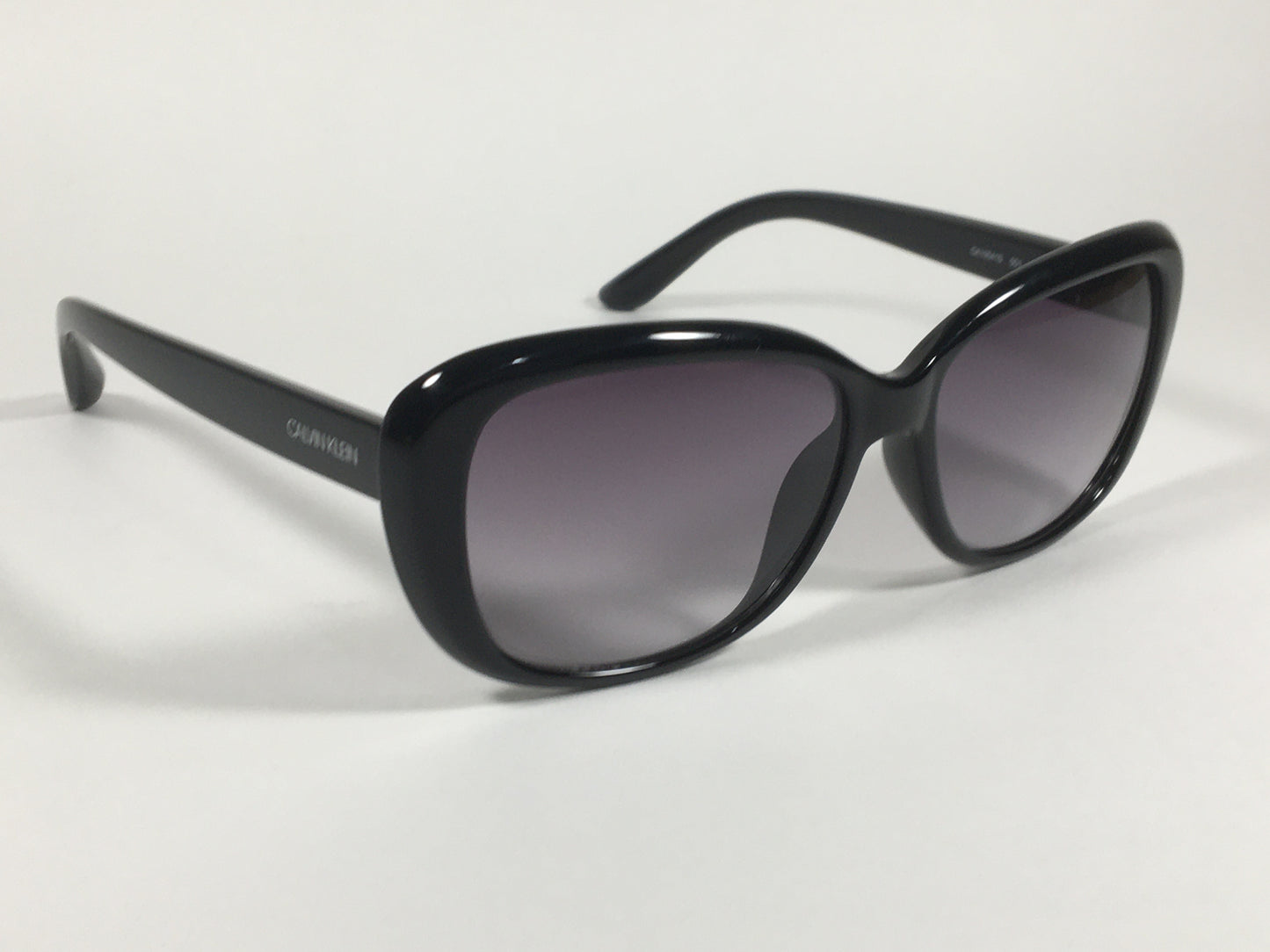 Calvin Klein Oval Sunglasses CK19541S 001 Black Gloss Frame Gray Smoke Gradient Lens - Sunglasses