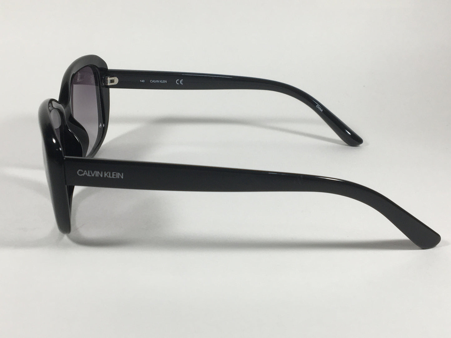 Calvin Klein Oval Sunglasses CK19541S 001 Black Gloss Frame Gray Smoke Gradient Lens - Sunglasses