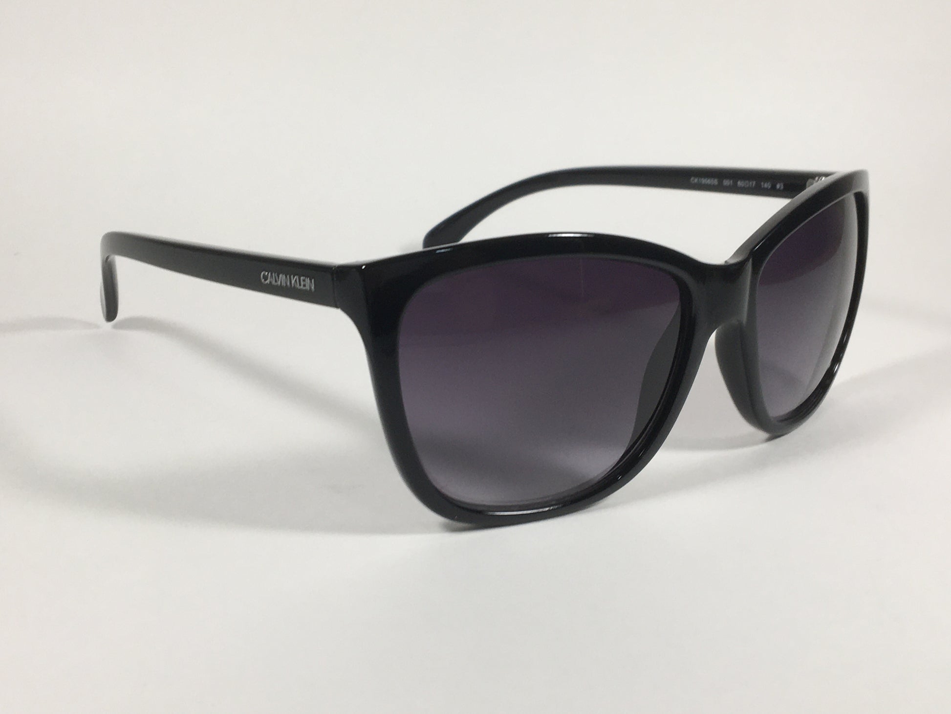 Calvin Klein Cat Eye Sunglasses CK19565S 001 Black Gloss Smoke Gradient Lens - Sunglasses