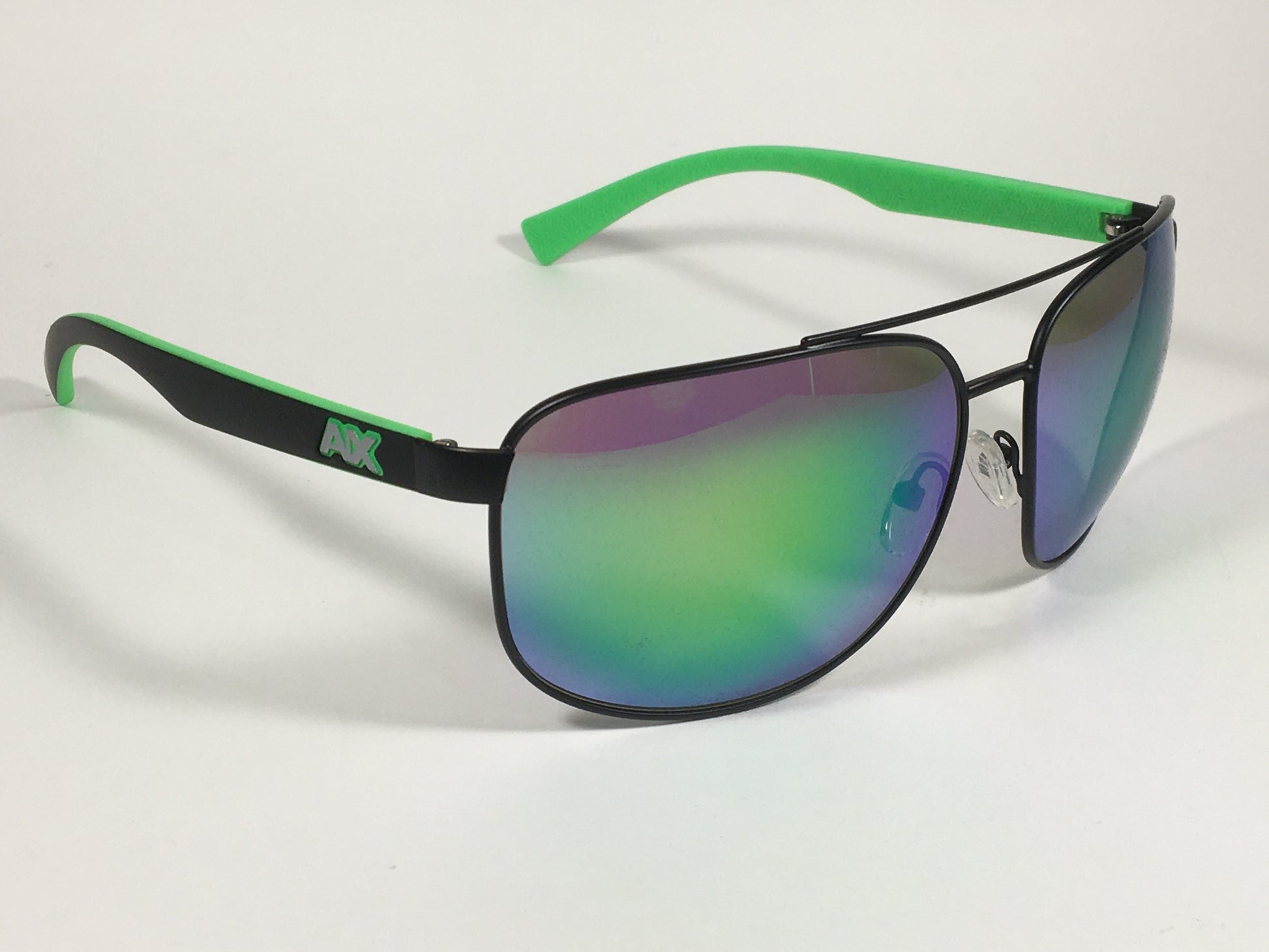 Authentic Armani Exchange Aviator Sunglasses Black Green With Green Flash Lens AX2026S 60633R - Sunglasses