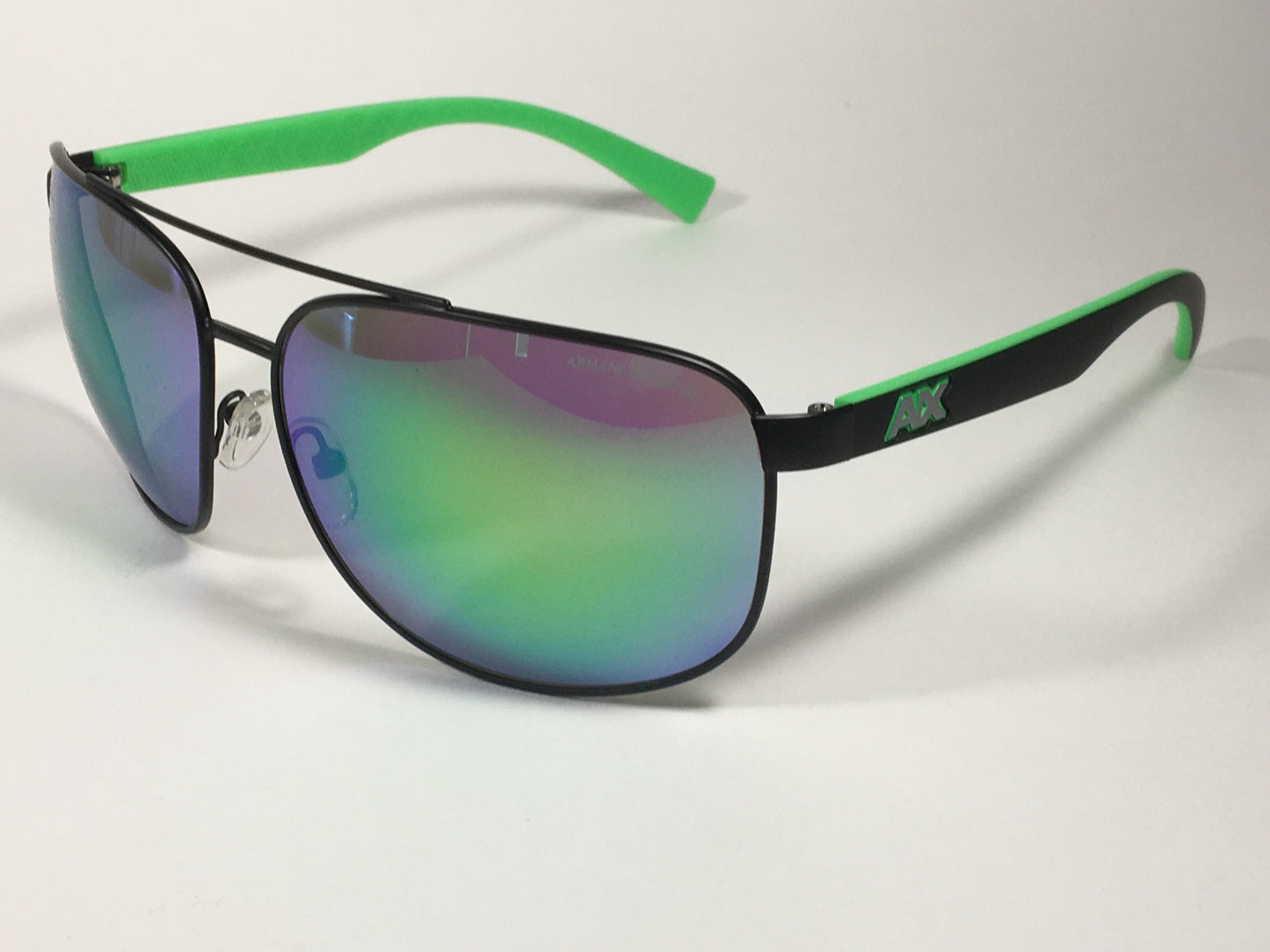 Authentic Armani Exchange Aviator Sunglasses Black Green With Green Flash Lens AX2026S 60633R - Sunglasses