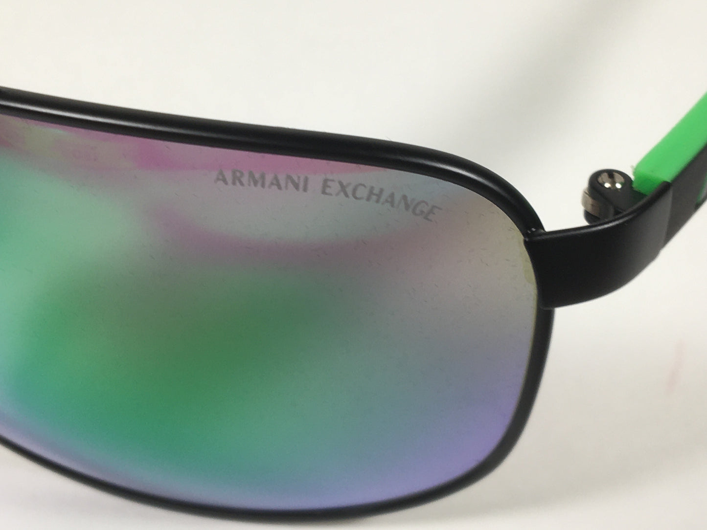 Authentic Armani Exchange Aviator Sunglasses Black Green With Green Flash Lens AX2026S 60633R - Sunglasses