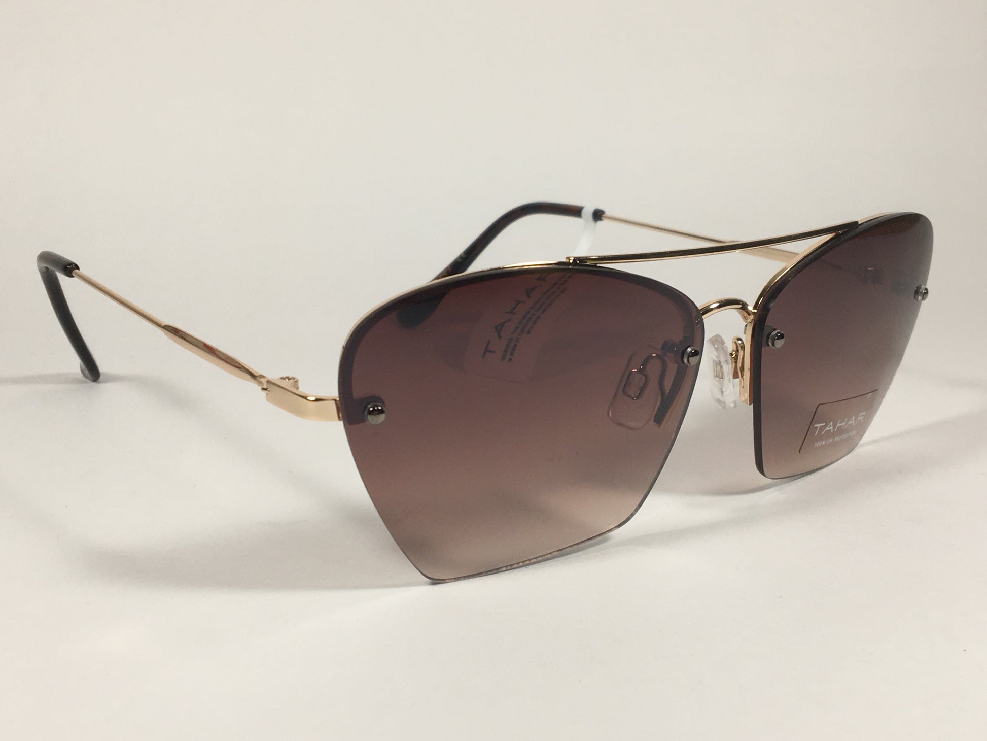 Tahari Rimless Cat Eye Sunglasses Brown Tortoise And Gold Frame Brown Gradient Lens TH698 GLDTS - Sunglasses