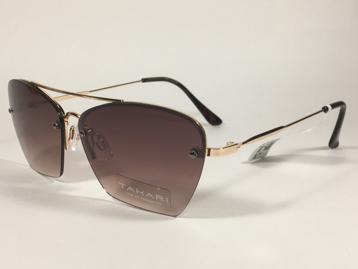 Tahari Rimless Cat Eye Sunglasses Brown Tortoise And Gold Frame Brown Gradient Lens TH698 GLDTS - Sunglasses