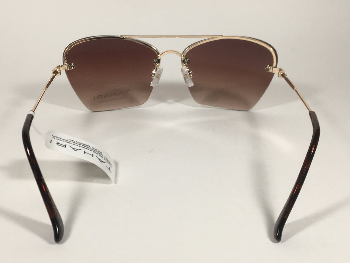 Tahari Rimless Cat Eye Sunglasses Brown Tortoise And Gold Frame Brown Gradient Lens TH698 GLDTS - Sunglasses