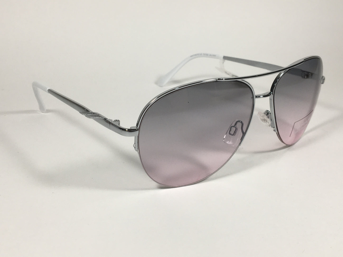 Tahari Semi Rimless Aviator Sunglasses Silver White Frame Gray Pink Gradient Lens TH792 SLVWH - Sunglasses