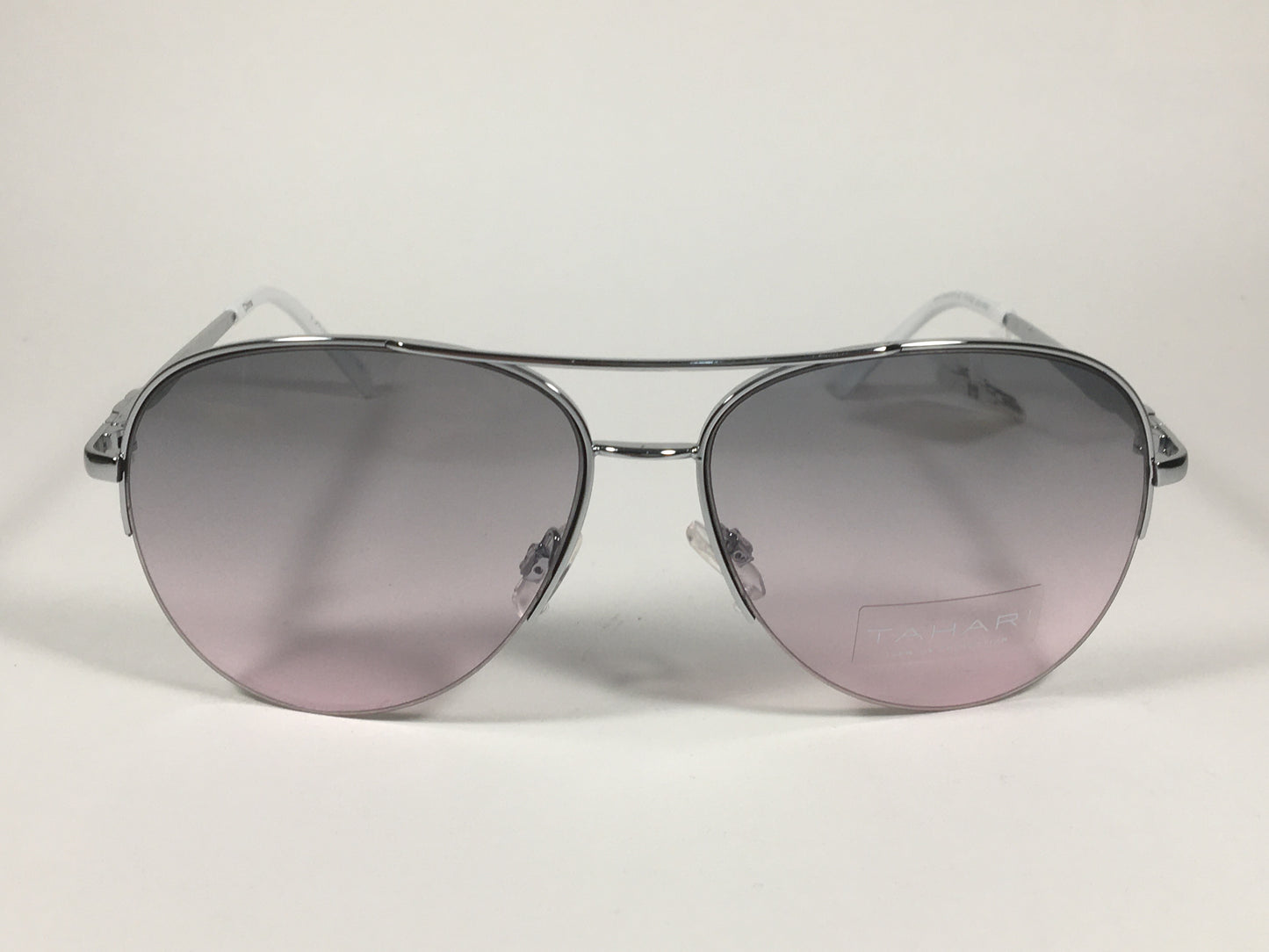 Tahari Semi Rimless Aviator Sunglasses Silver White Frame Gray Pink Gradient Lens TH792 SLVWH - Sunglasses