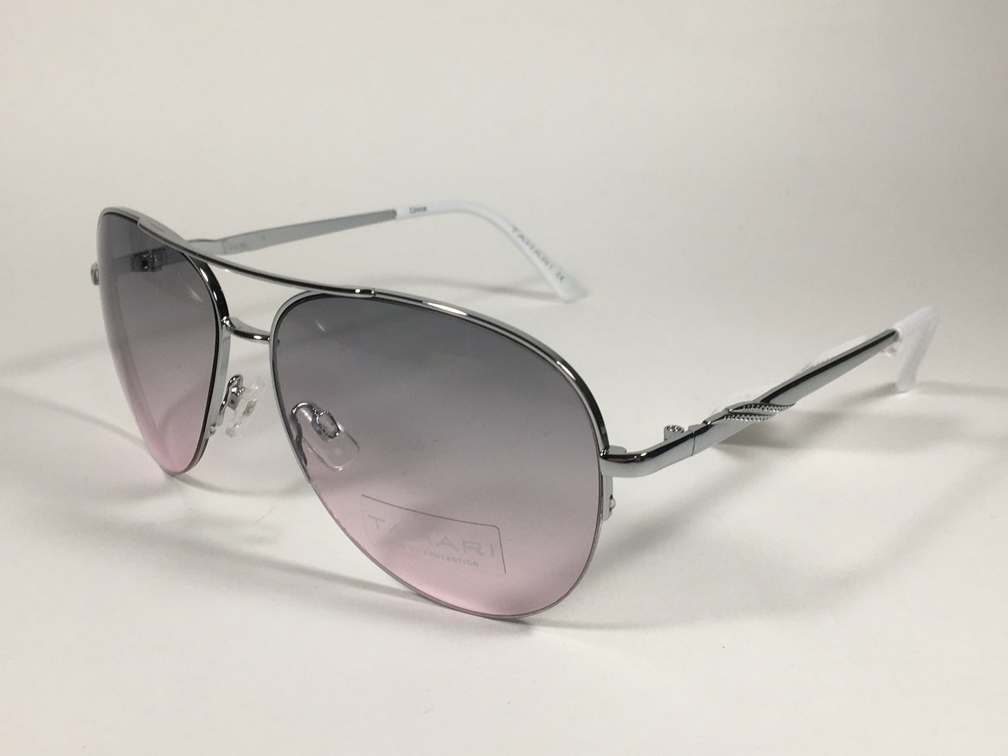 Tahari Semi Rimless Aviator Sunglasses Silver White Frame Gray Pink Gradient Lens TH792 SLVWH - Sunglasses