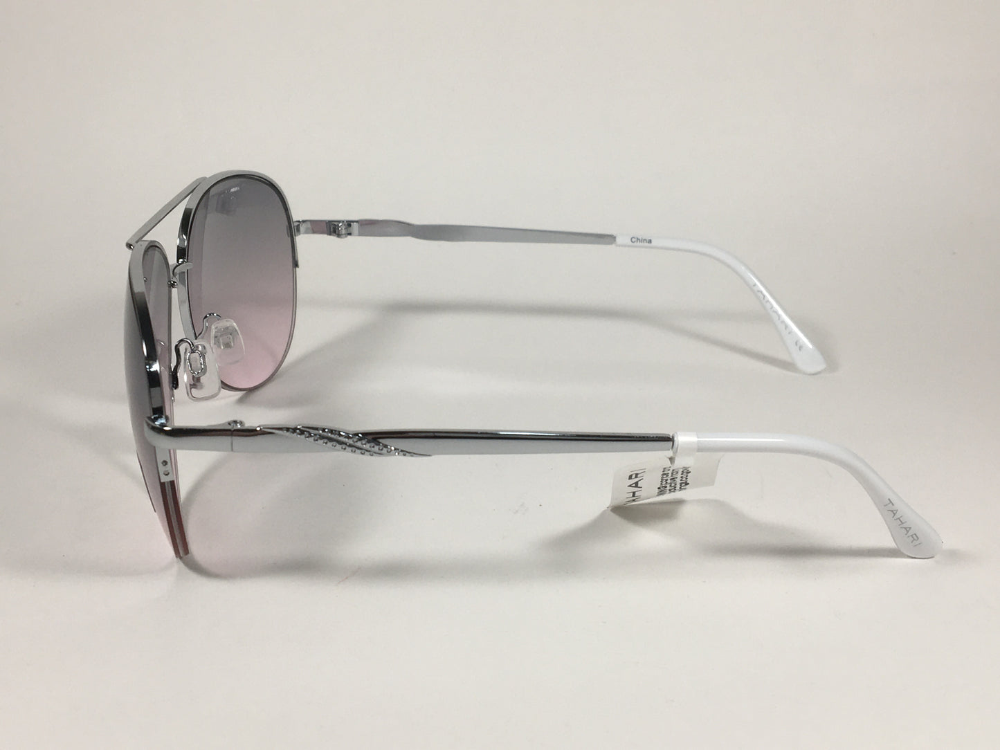 Tahari Semi Rimless Aviator Sunglasses Silver White Frame Gray Pink Gradient Lens TH792 SLVWH - Sunglasses