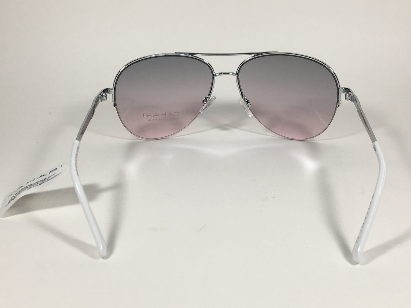 Tahari Semi Rimless Aviator Sunglasses Silver White Frame Gray Pink Gradient Lens TH792 SLVWH - Sunglasses