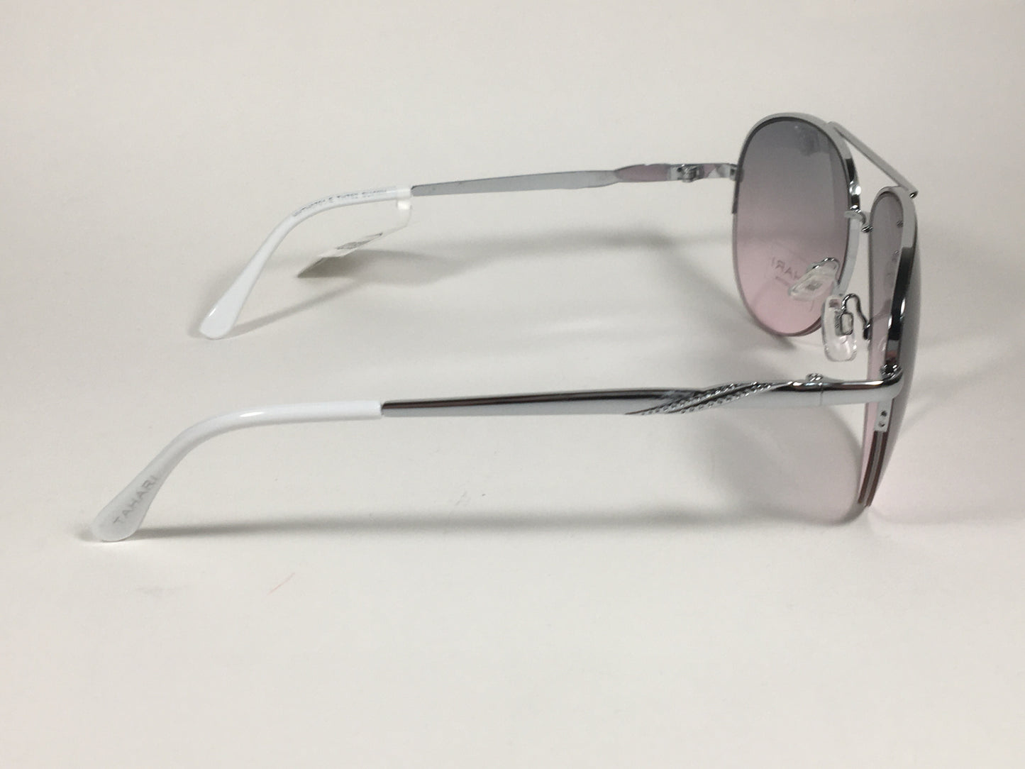 Tahari Semi Rimless Aviator Sunglasses Silver White Frame Gray Pink Gradient Lens TH792 SLVWH - Sunglasses