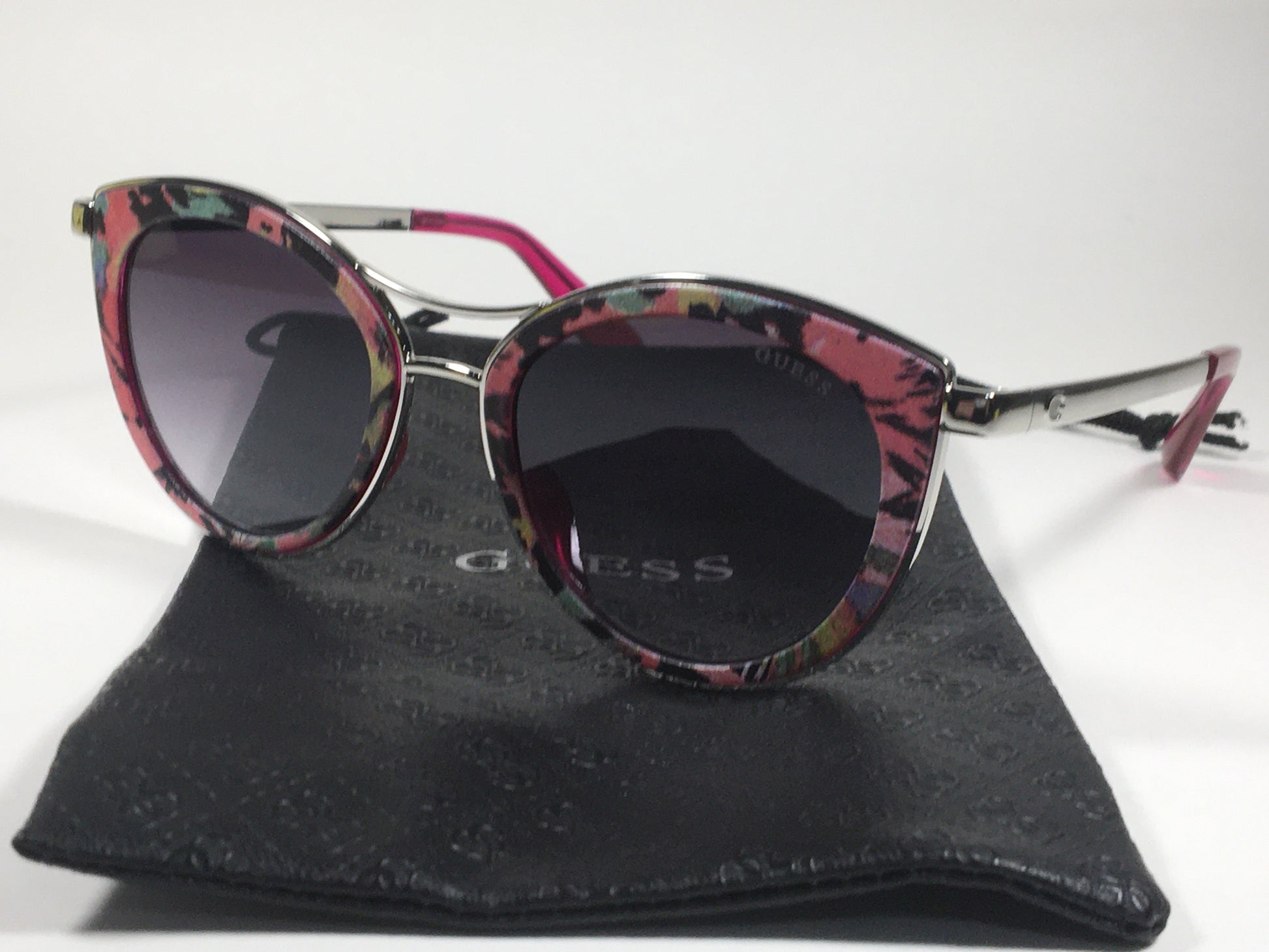 Guess Cat Eye Sunglasses GU7490 74C Floral Print And Silver Frame Gray Gradient Lens - Sunglasses