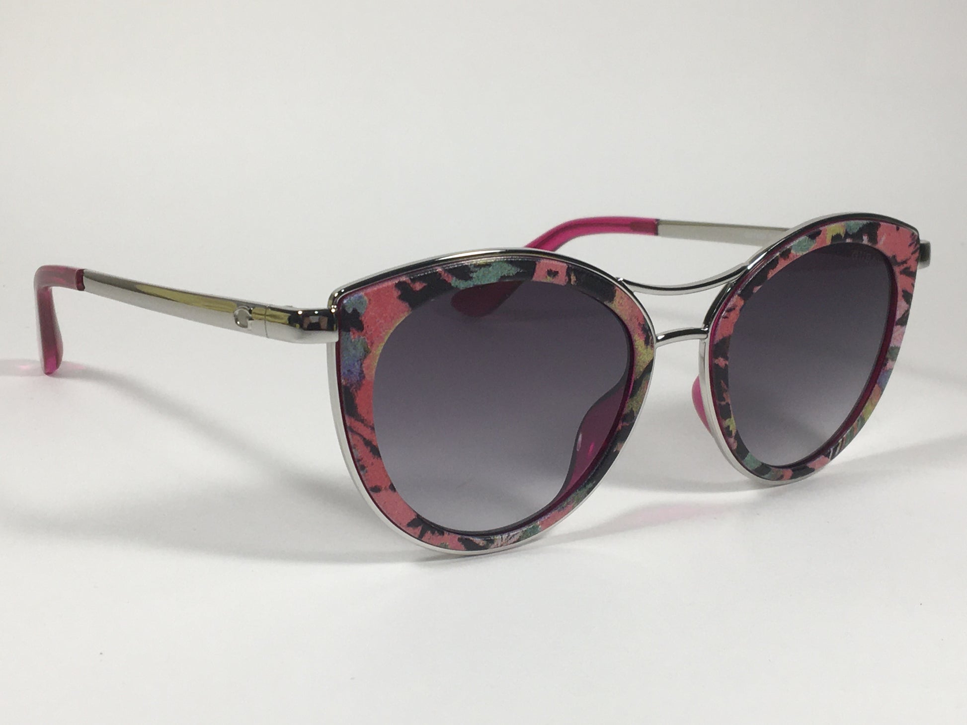 Guess Cat Eye Sunglasses GU7490 74C Floral Print And Silver Frame Gray Gradient Lens - Sunglasses