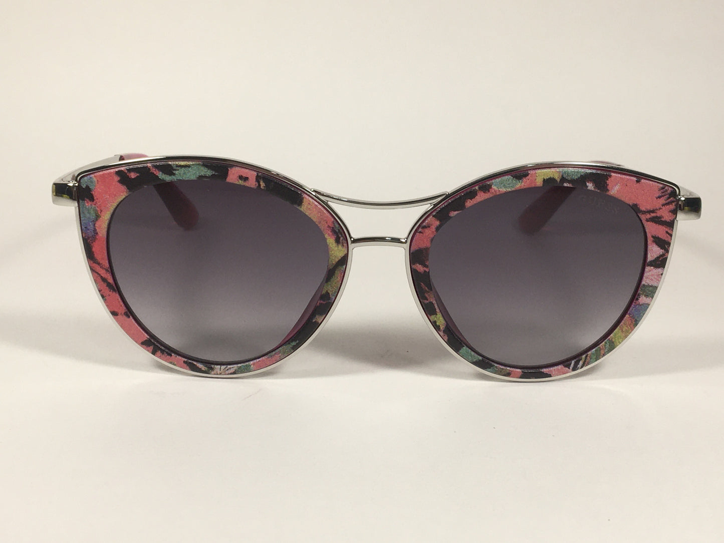 Guess Cat Eye Sunglasses GU7490 74C Floral Print And Silver Frame Gray Gradient Lens - Sunglasses