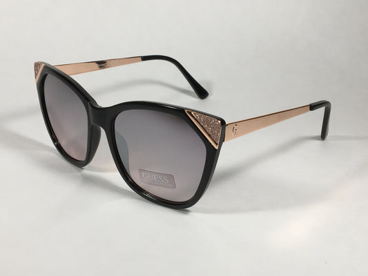 Guess Cat Eye Sunglasses Black And Rose Gold Frame Silver Mirror Lens GF0354 01U - Sunglasses